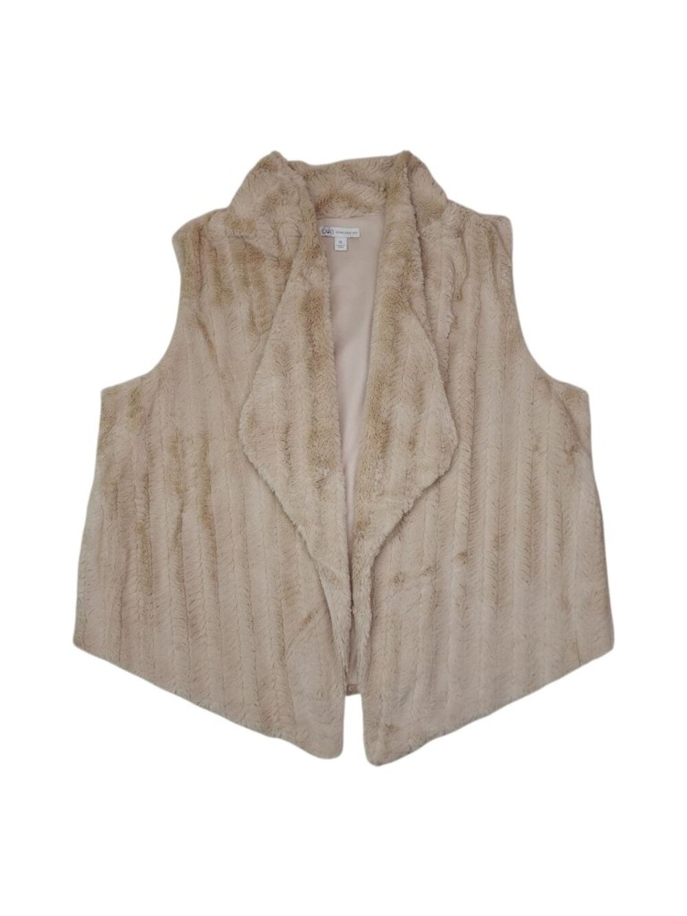 Cato Faux Fur Beige Sleeveless Vest XL Polyester Womens Outerwear Side Pockets